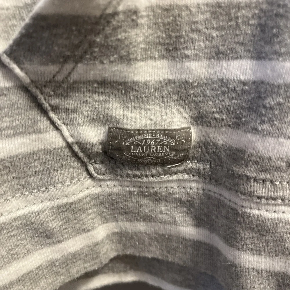 Lauren Ralph Lauren Womens Large Henley Style Shirt‎ W/hood Gray White Striped